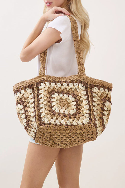 Vintage Taupe Granny Square Tote
