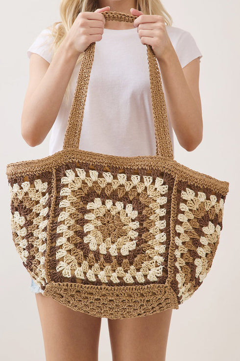 Vintage Taupe Granny Square Tote