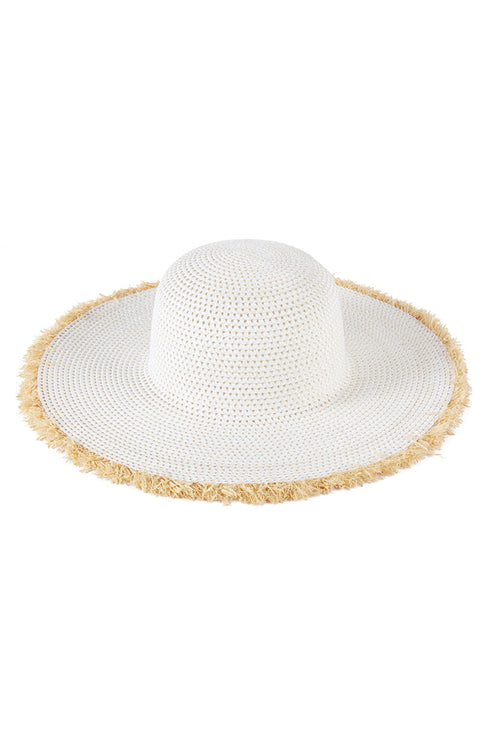 Sunchaser White Frayed Straw Floppy Hat