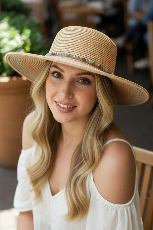Amalfi Coast Beaded Tan Straw Hat