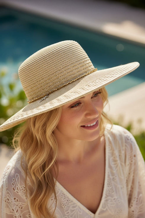 Sienna Starfish Natural Straw Wide Brim Sun Hat