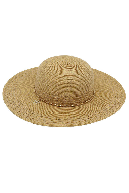 Sienna Starfish Tan Straw Wide Brim Sun Hat