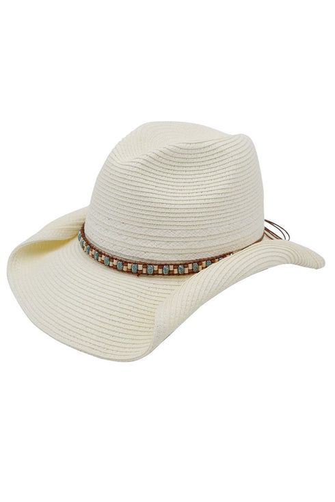 Desert Highway Beaded Ivory Straw Cowgirl Hat