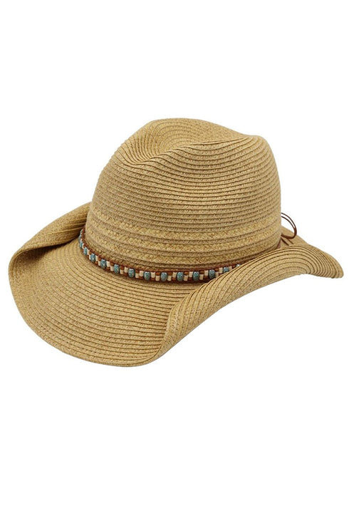 Desert Highway Beaded Tan Straw Cowgirl Hat