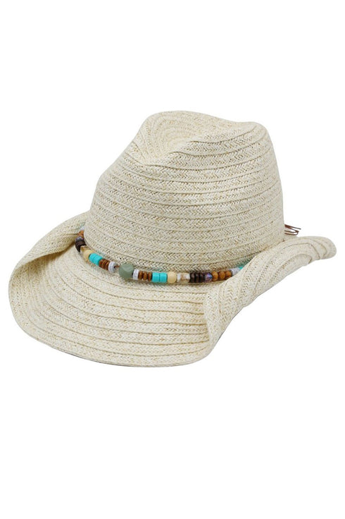 Galveston Island Beaded Ivory Straw Cowgirl Hat