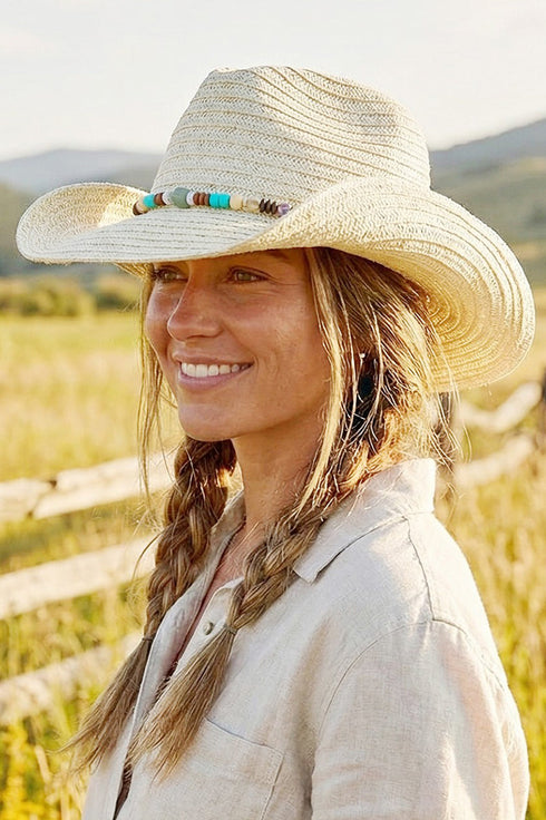 Galveston Island Beaded Ivory Straw Cowgirl Hat