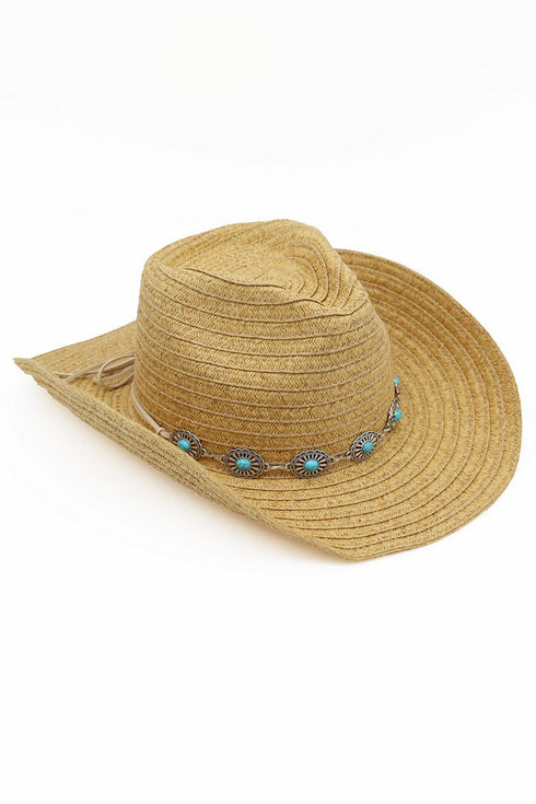 Wander West Concho Banded Tan Straw Cowgirl Hat