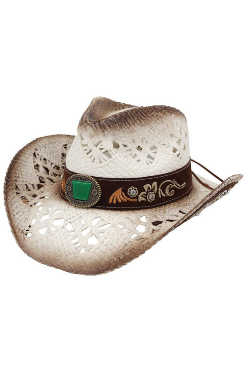 Sierra Verde Ivory Vintage Straw Cowgirl Hat
