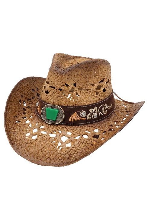 Sierra Verde Taupe Vintage Straw Cowgirl Hat