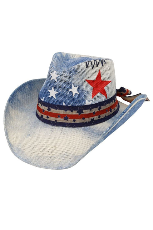 Stars & Stripes Blue Straw Cowgirl Hat