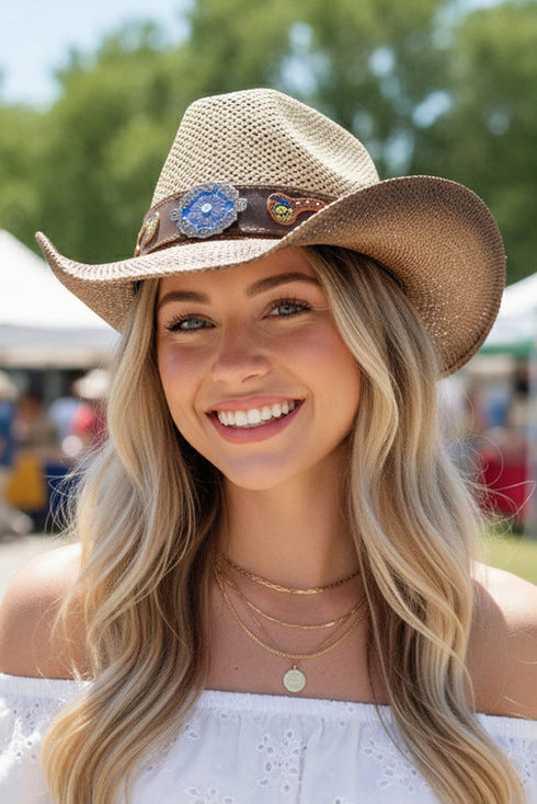 Wildflower Trail Beige Straw Cowgirl Hat
