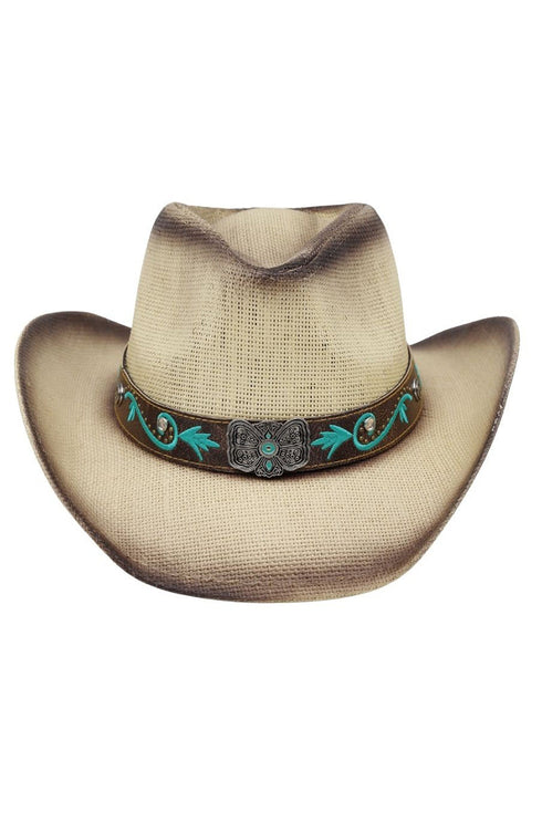Desert Butterfly Beige Straw Cowgirl Hat
