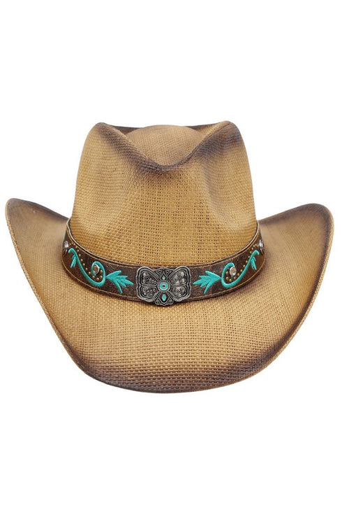 Desert Butterfly Taupe Straw Cowgirl Hat