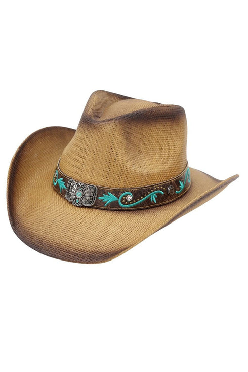 Desert Butterfly Taupe Straw Cowgirl Hat