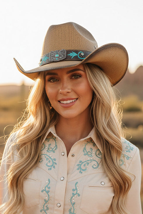 Desert Butterfly Taupe Straw Cowgirl Hat