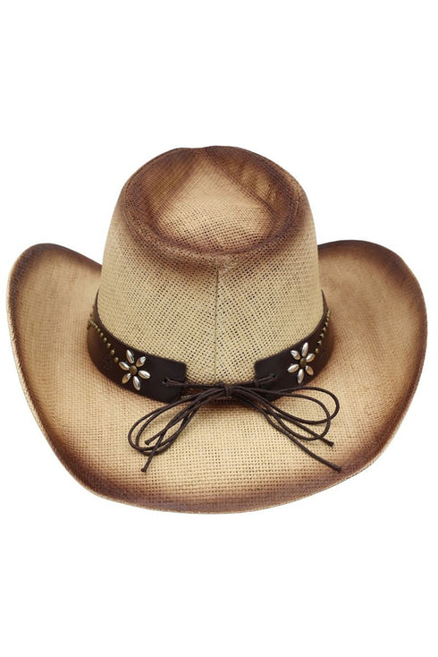Lubbock Longhorn Beige Distressed Straw Cowgirl Hat