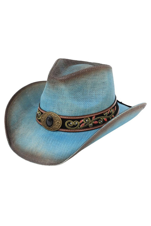 Laguna Vista Dusty Blue Distressed Straw Cowgirl Hat