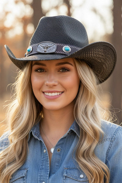 Winslow Wave Black Straw Cowgirl Hat