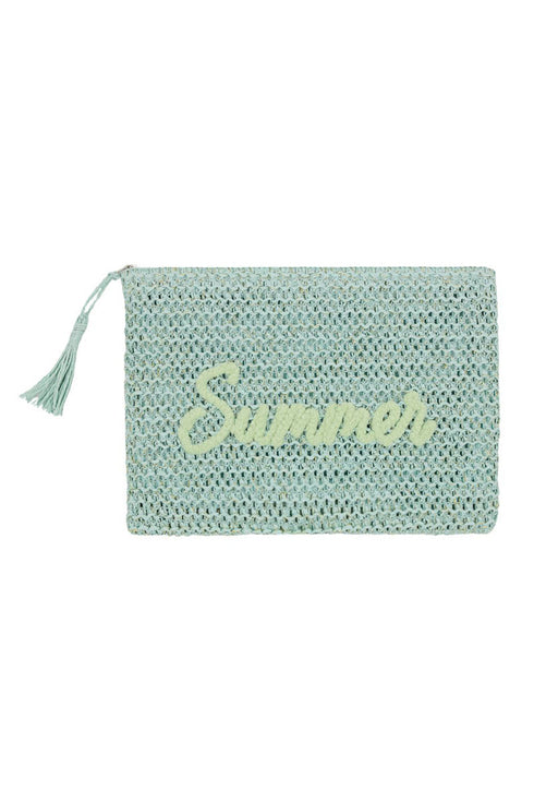 Golden Hour Summer Script Mint Straw Pouch