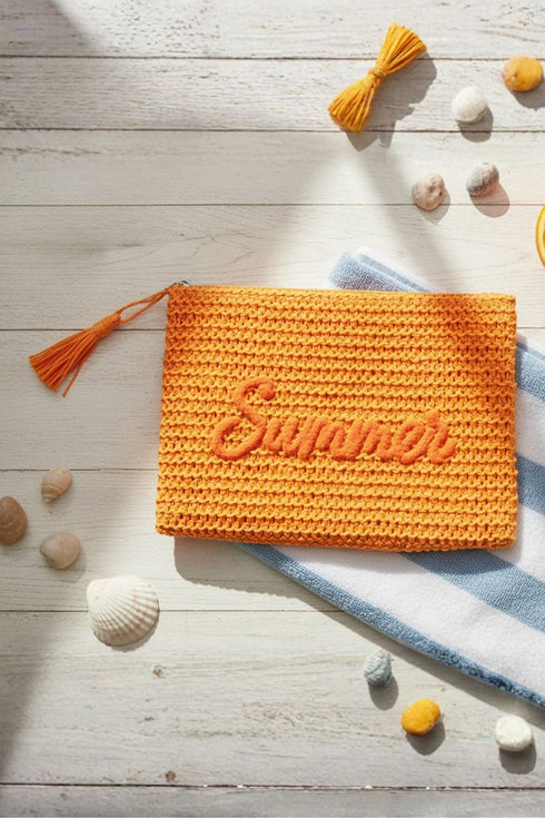 Golden Hour Summer Script Orange Straw Pouch