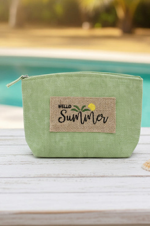 Hello Summer Patch Olive Canvas Pouch