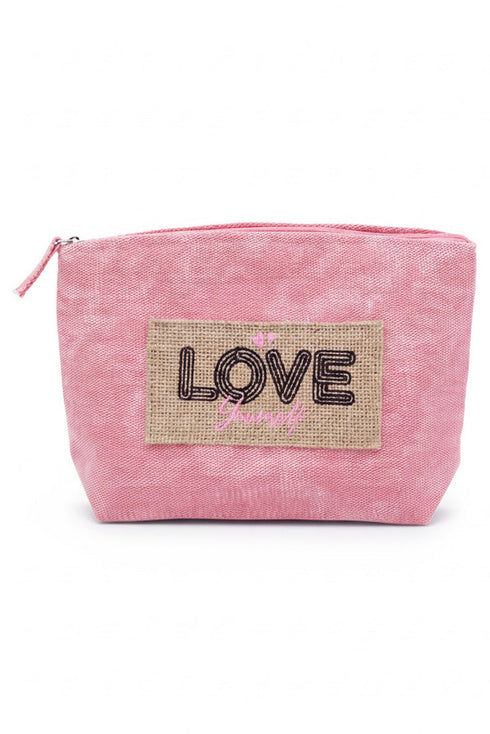 Love Yourself Patch Pink Canvas Pouch