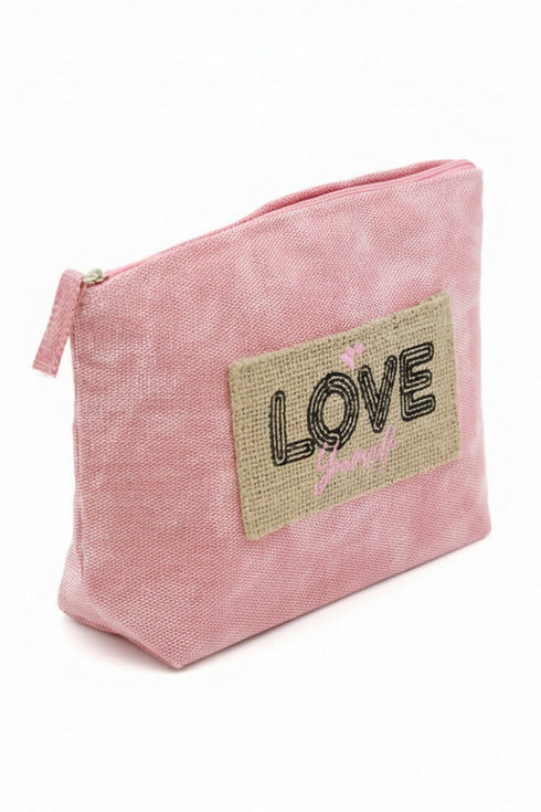 Love Yourself Patch Pink Canvas Pouch