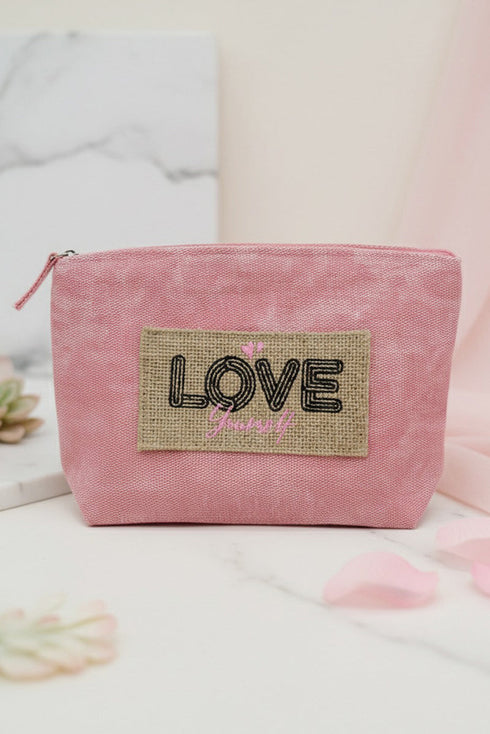 Love Yourself Patch Pink Canvas Pouch