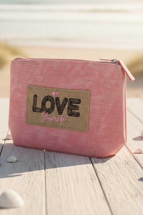 Love Yourself Patch Pink Canvas Pouch