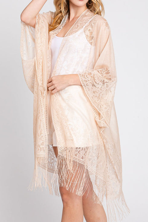 Bay Breeze Beige Lace Kimono