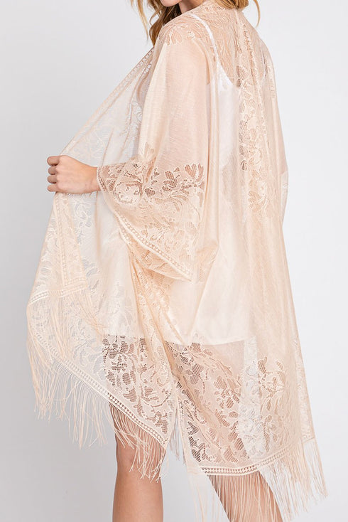 Bay Breeze Beige Lace Kimono