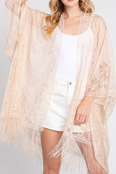 Bay Breeze Beige Lace Kimono