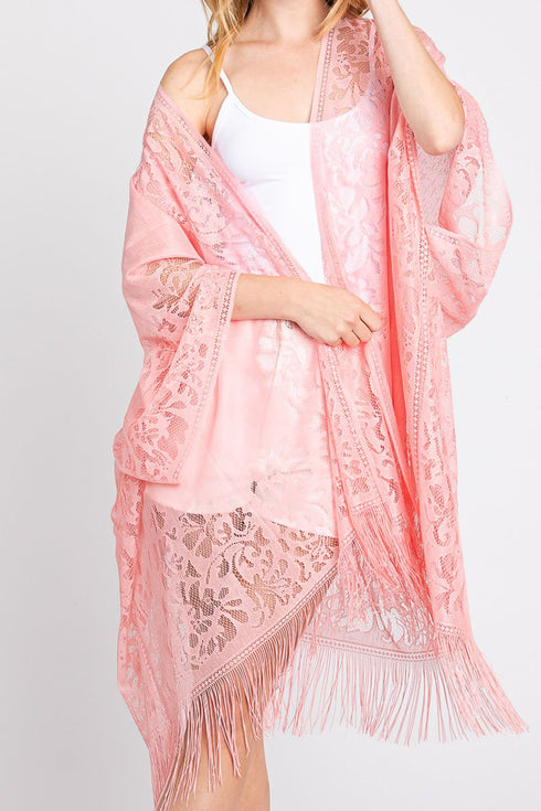 Bay Breeze Pink Lace Kimono