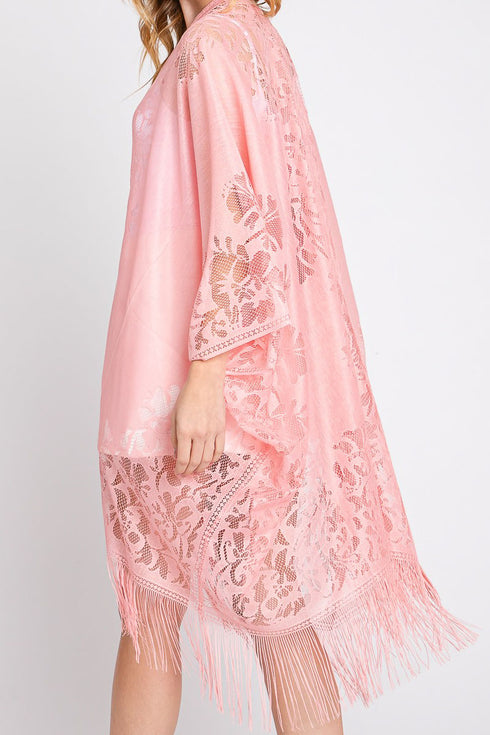 Bay Breeze Pink Lace Kimono