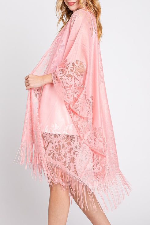 Bay Breeze Pink Lace Kimono