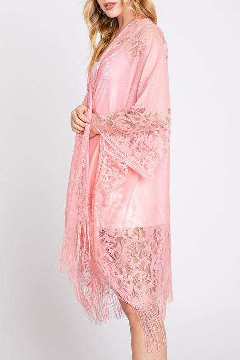 Bay Breeze Pink Lace Kimono