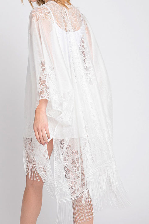 Bay Breeze White Lace Kimono