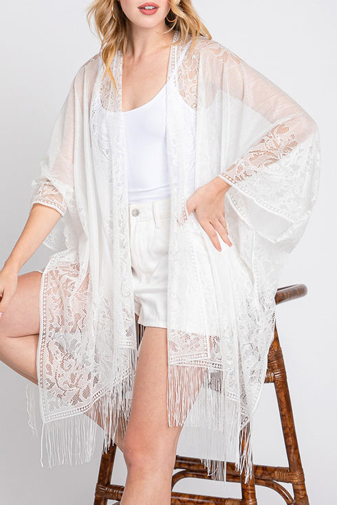Bay Breeze White Lace Kimono