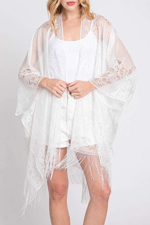 Bay Breeze White Lace Kimono