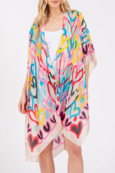 Colorful All Heart Silky Beige Kimono