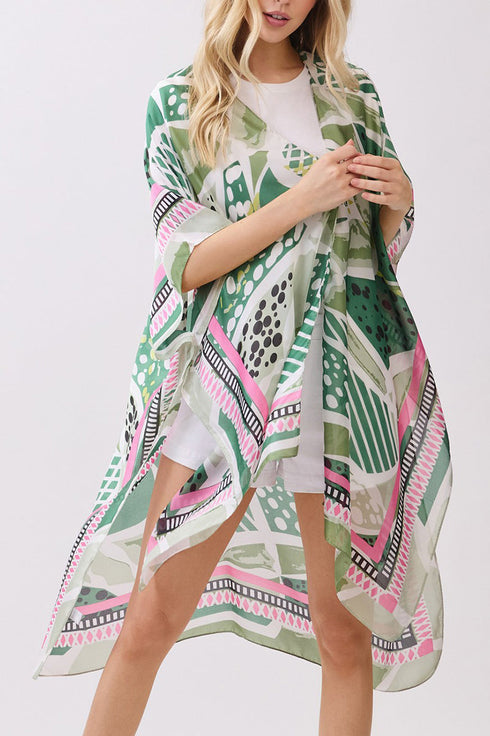 Floating Florals Green Silky Kimono