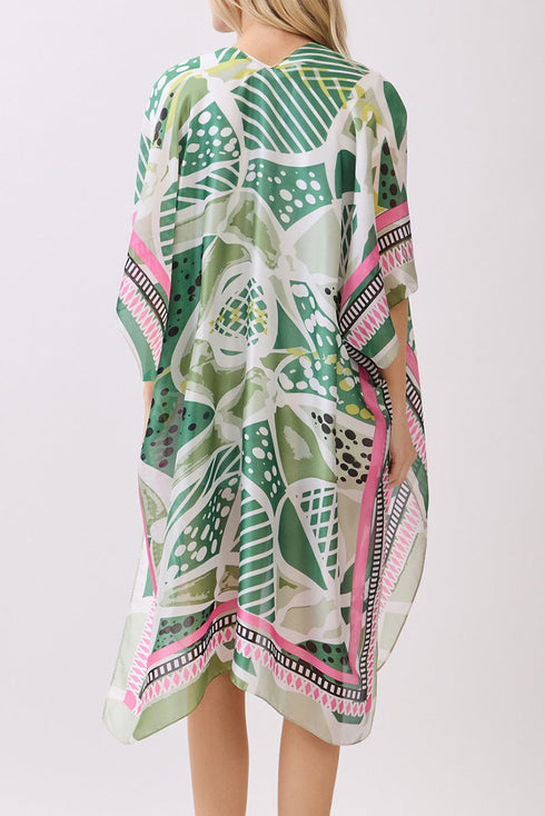 Floating Florals Green Silky Kimono