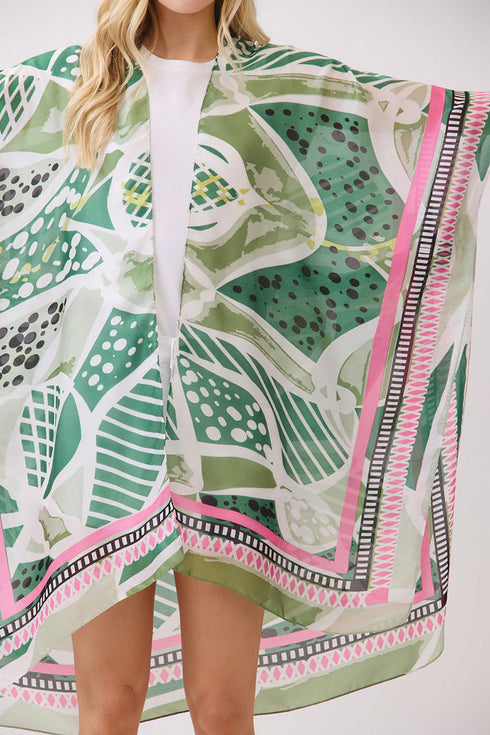 Floating Florals Green Silky Kimono