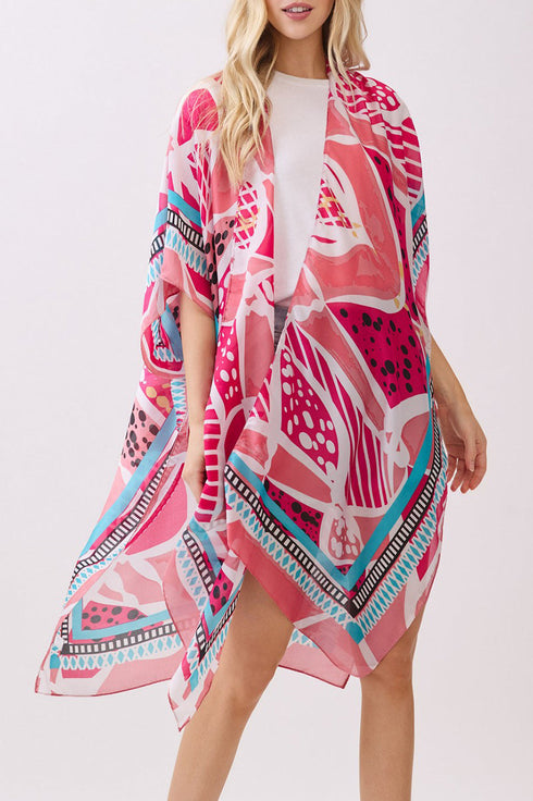 Floating Florals Pink Silky Kimono