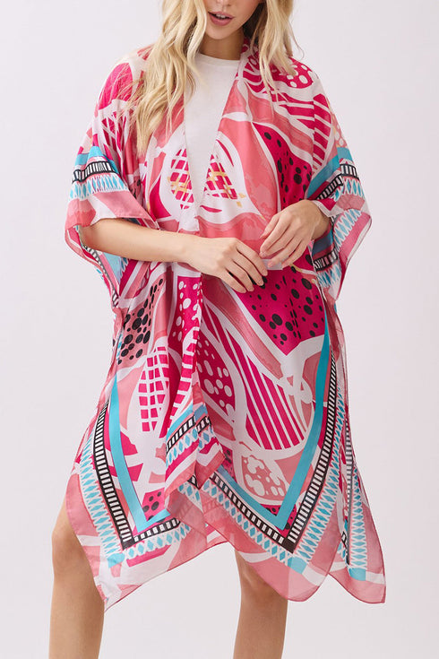 Floating Florals Pink Silky Kimono