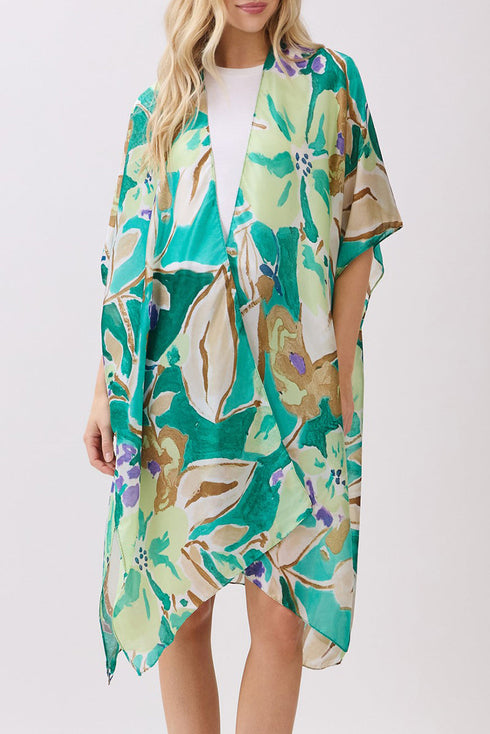 Hawaiian Holiday Green Silky Kimono