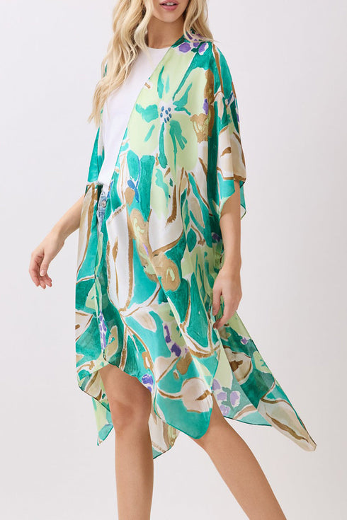 Hawaiian Holiday Green Silky Kimono
