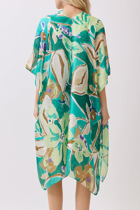 Hawaiian Holiday Green Silky Kimono