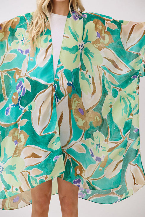 Hawaiian Holiday Green Silky Kimono