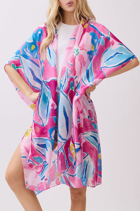 Hawaiian Holiday Pink Silky Kimono